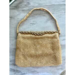 Le Goût du Jour Gold Beaded Swirl Rhinestone Filigree 50s Wrist Bag